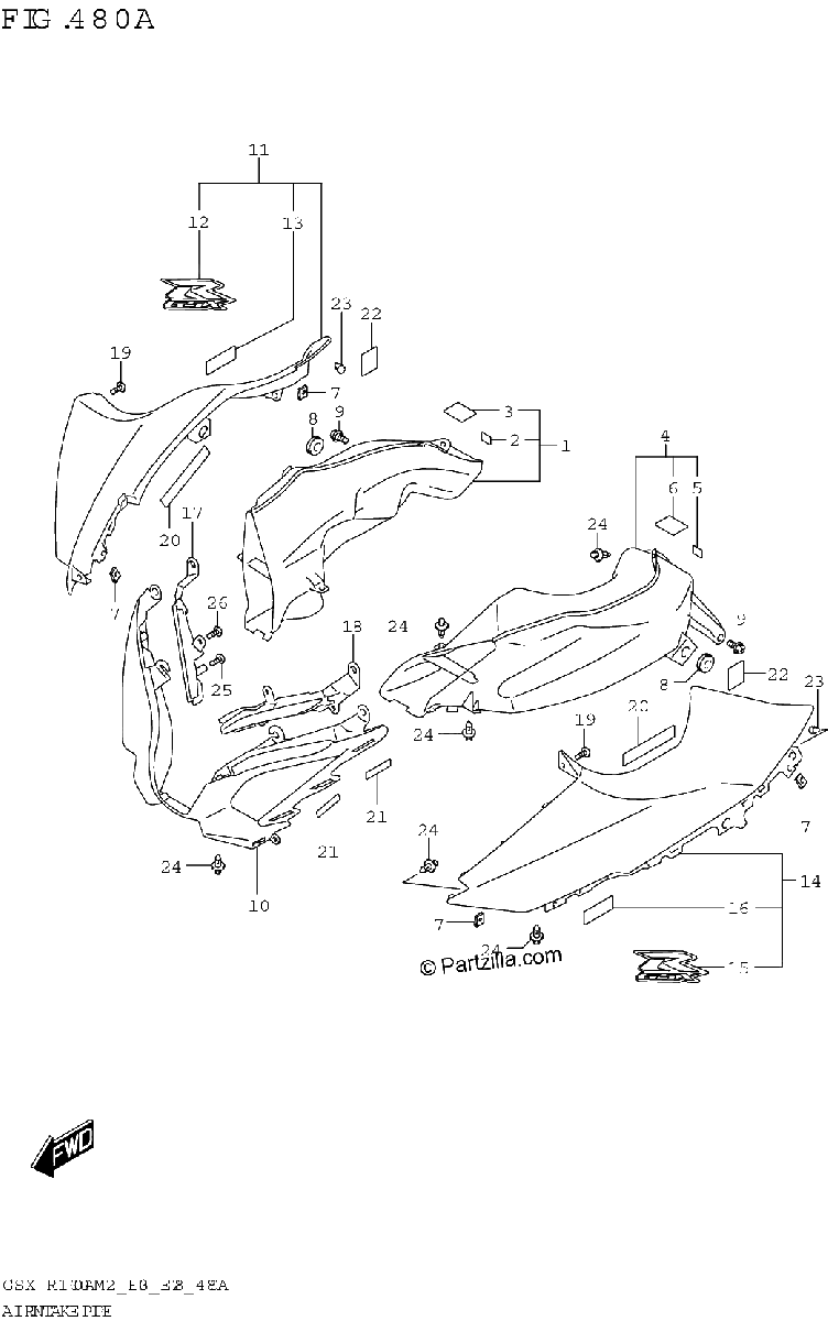 Diagrama de AIR INTAKE PIPE GSX R1000A