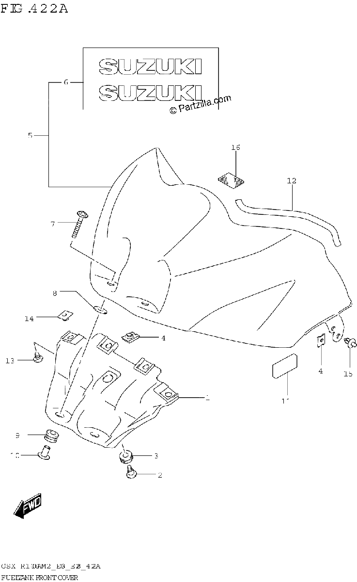Diagrama de FUEL TANK FRONT COVER GSX R1000A