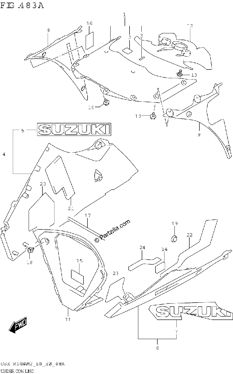 Diagrama de UNDER COWLING GSX R1000A