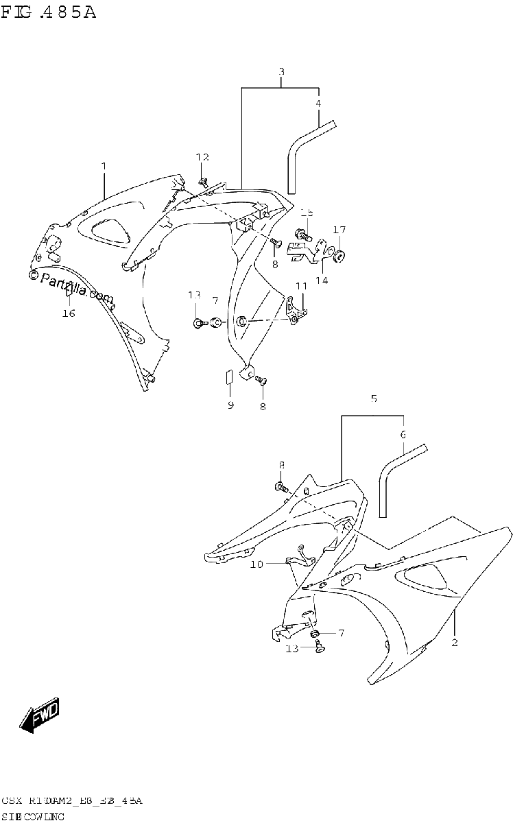 Diagrama de SIDE COWLING GSX R1000A