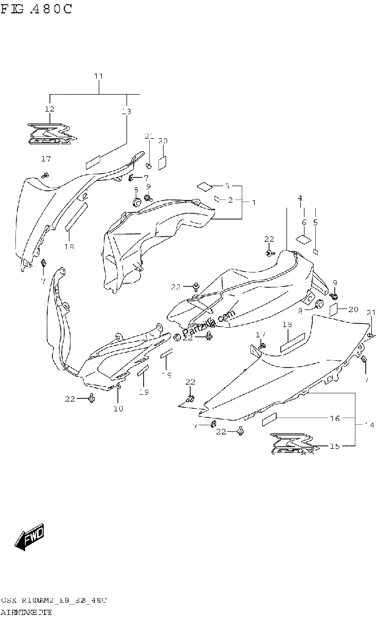 Diagrama de AIR INTAKE PIPE GSX R1000RZA