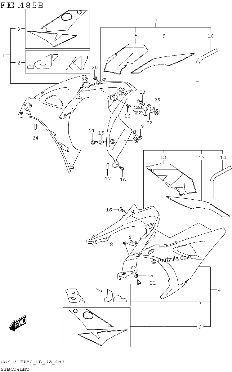 Diagrama de SIDE COWLING GSX R1000RA