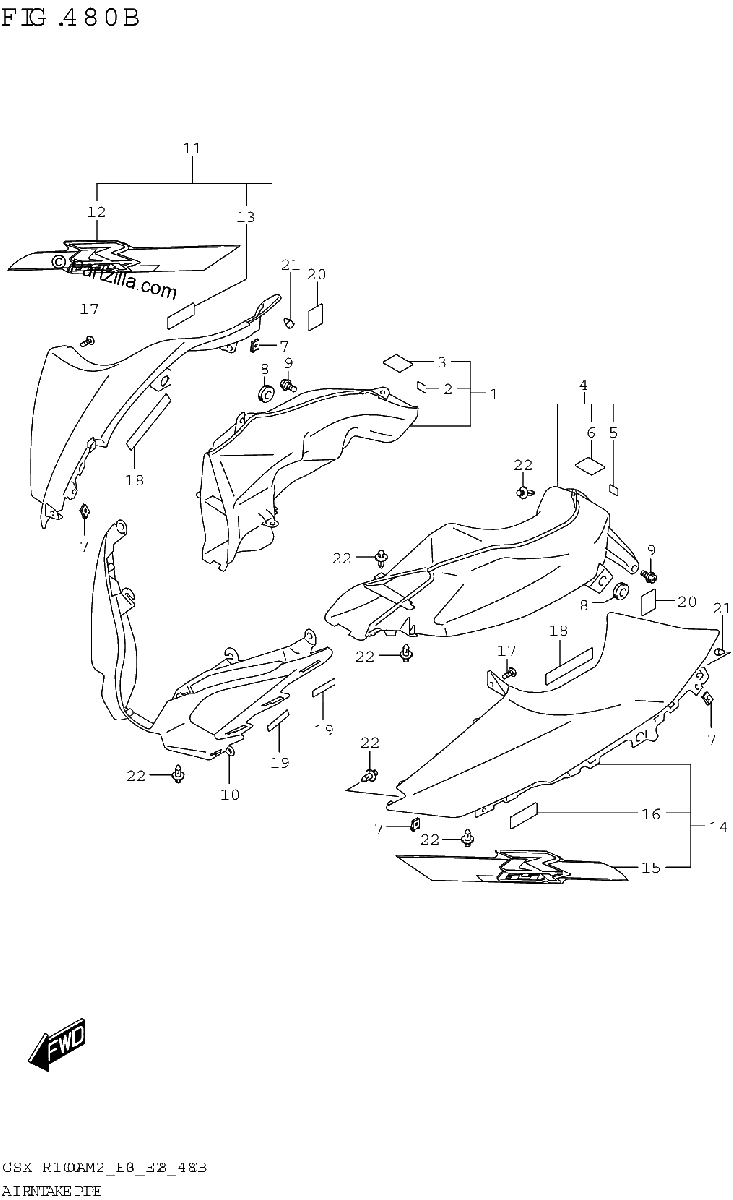 Diagrama de AIR INTAKE PIPE GSX R1000RA