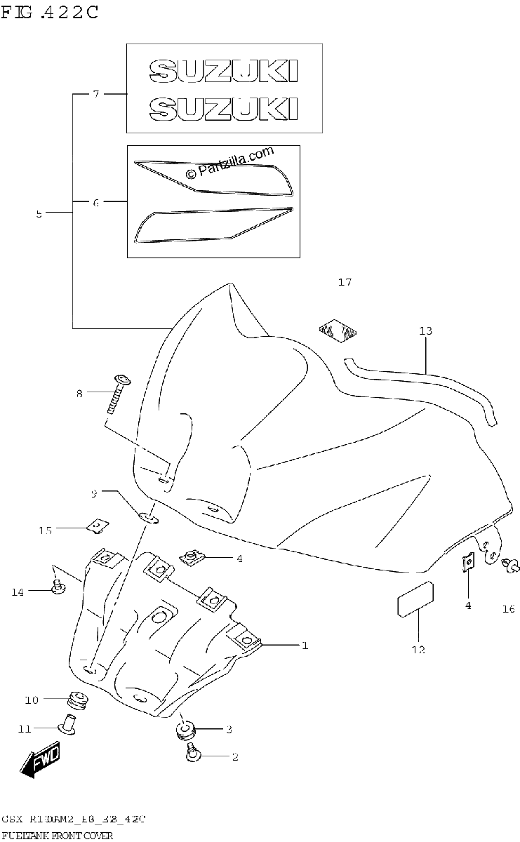 Diagrama de FUEL TANK FRONT COVER GSX R1000RA