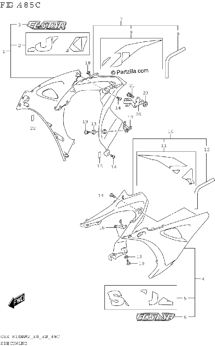 Diagrama de SIDE COWLING GSX R1000RZA