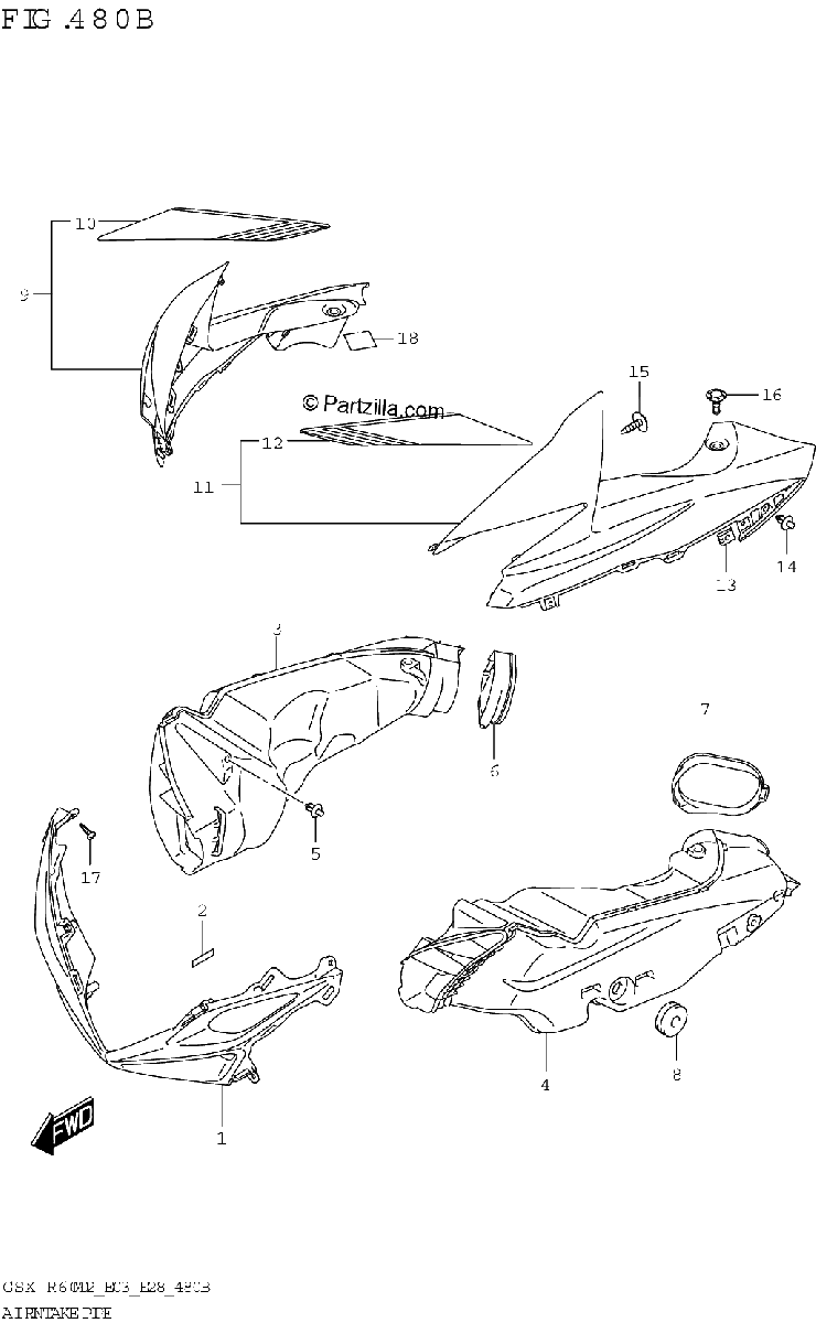 Diagrama de AIR INTAKE PIPE GSX R600