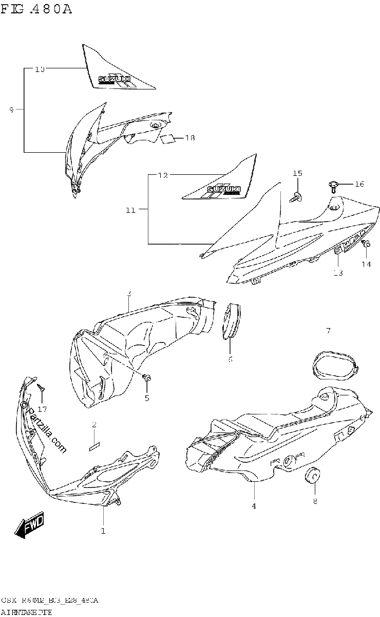 Diagrama de AIR INTAKE PIPE GSX R600Z