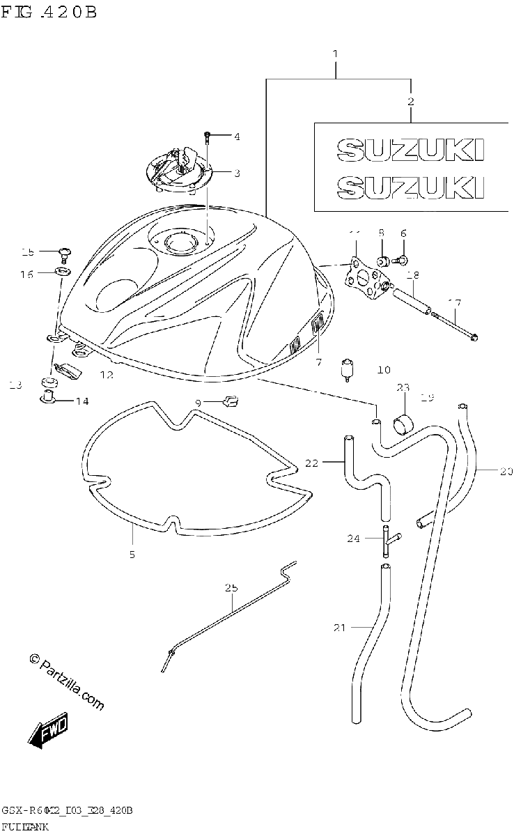 Diagrama de FUEL TANK GSX R600Z E03 E28