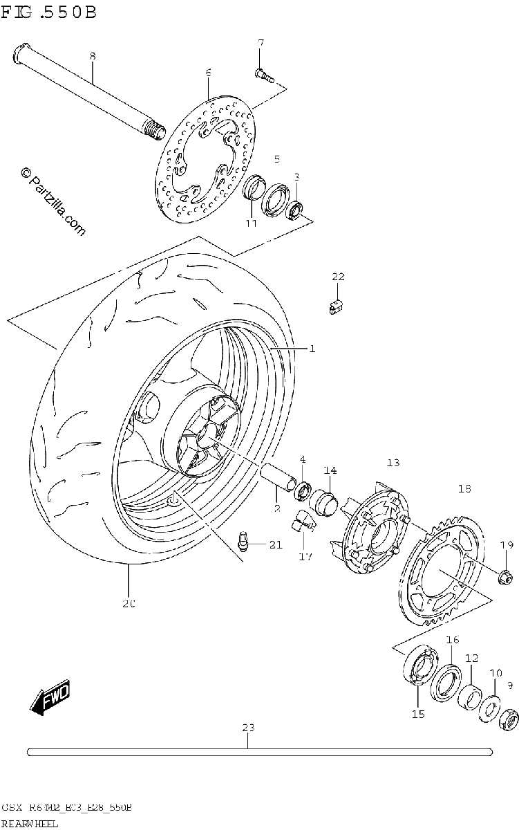 Diagrama de REAR WHEEL GSX R600