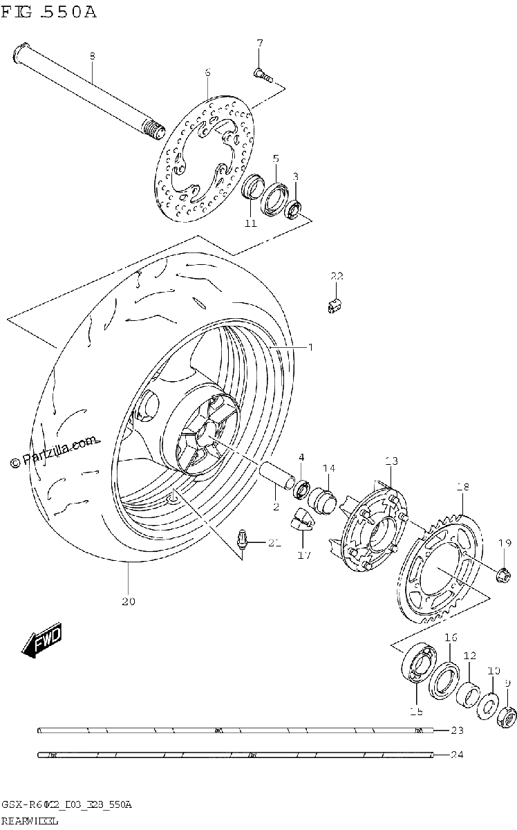 Diagrama de REAR WHEEL GSX R600Z