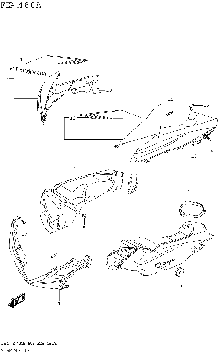 Diagrama de AIR INTAKE PIPE GSX R750