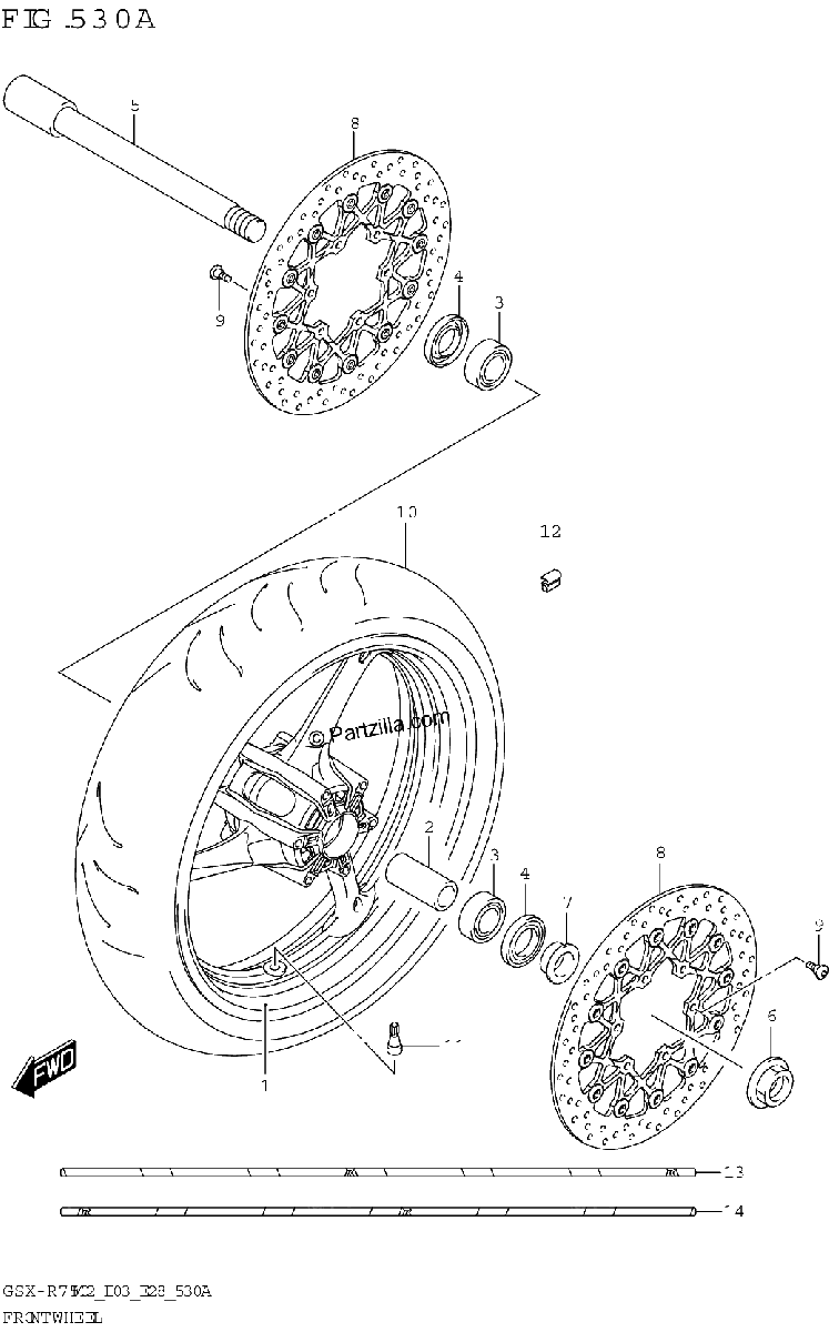 Diagrama de FRONT WHEEL GSX R750Z E03 E28 E33