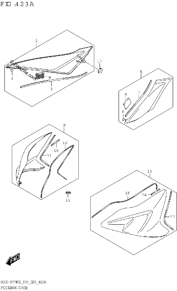 Diagrama de FUEL TANK COVER GSX R750