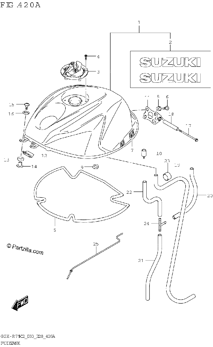 Diagrama de FUEL TANK GSX R750 E03 E28
