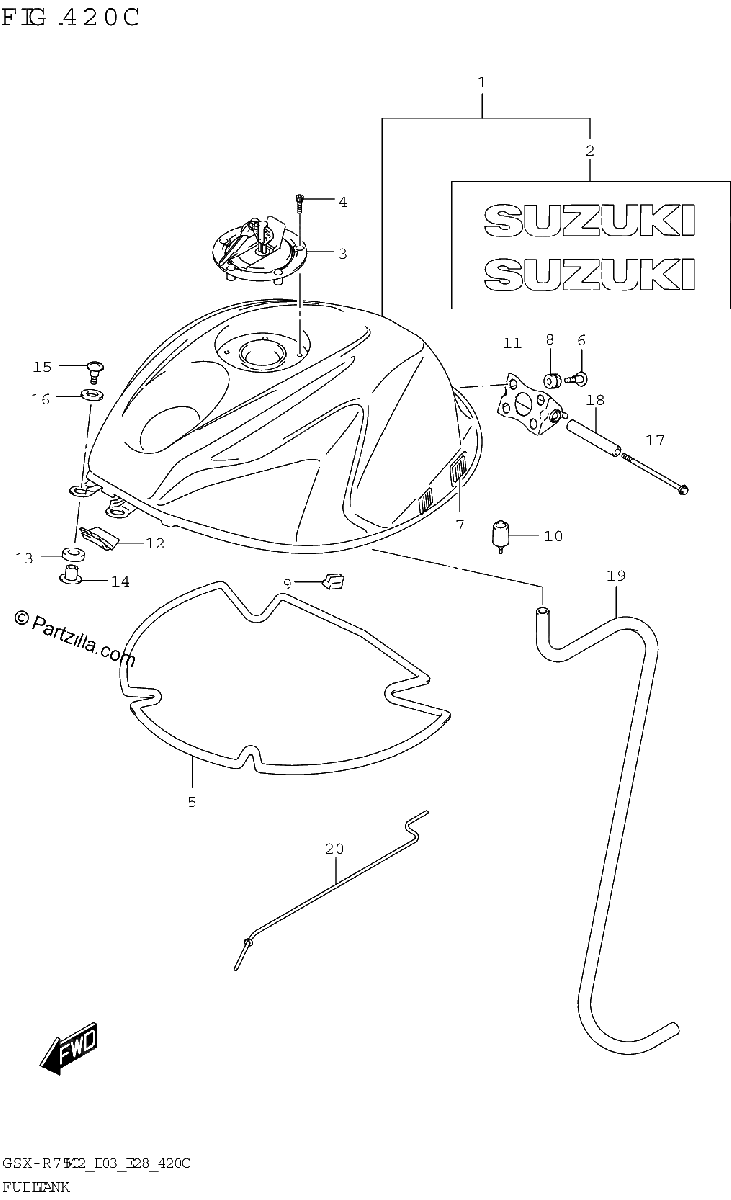 Diagrama de FUEL TANK GSX R750 E33