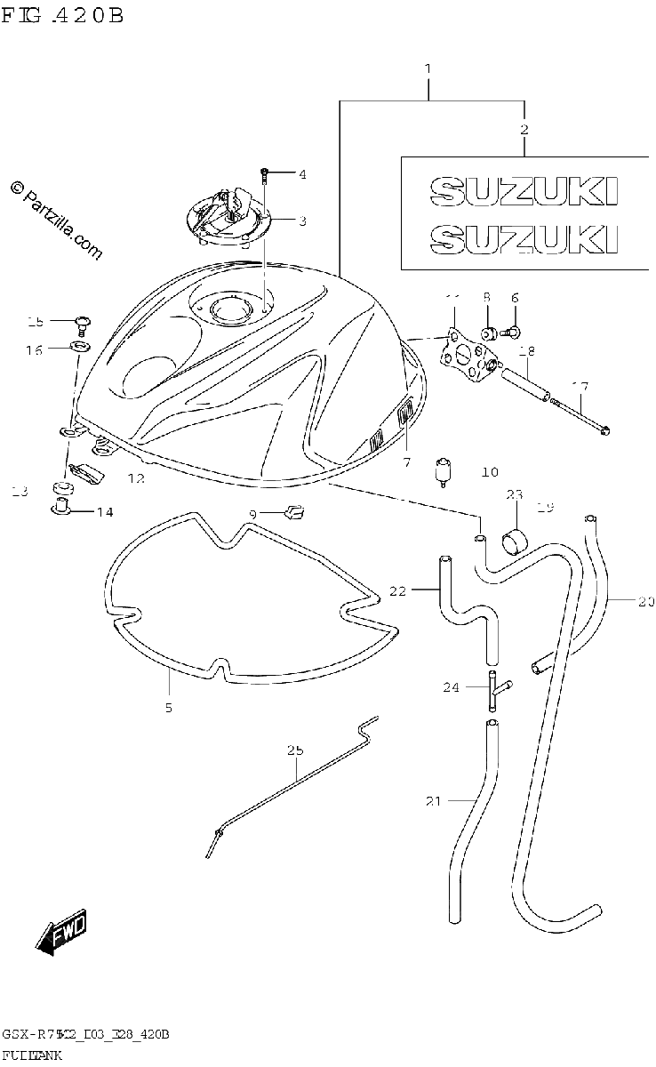 Diagrama de FUEL TANK GSX R750Z E03 E28