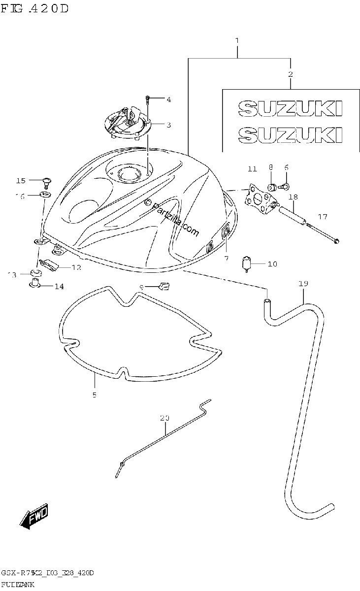 Diagrama de FUEL TANK GSX R750Z E33