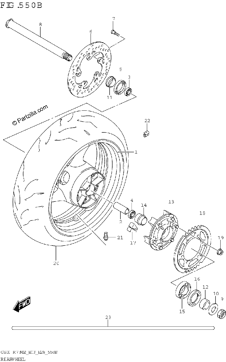 Diagrama de REAR WHEEL GSX R750 E03 E28 E33