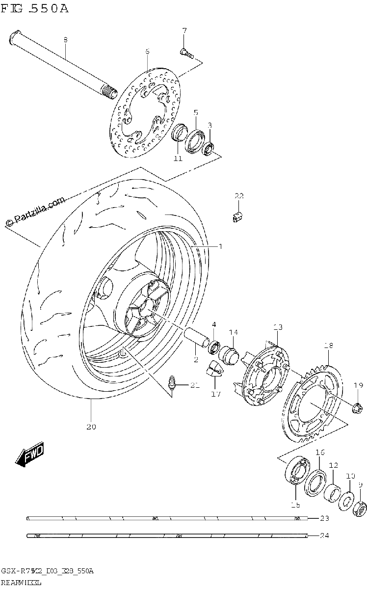 Diagrama de REAR WHEEL GSX R750Z E03 E28 E33