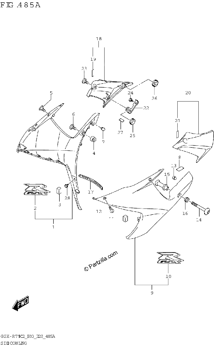 Diagrama de SIDE COWLING GSX R750