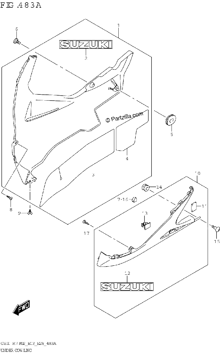 Diagrama de UNDER COWLING GSX R750