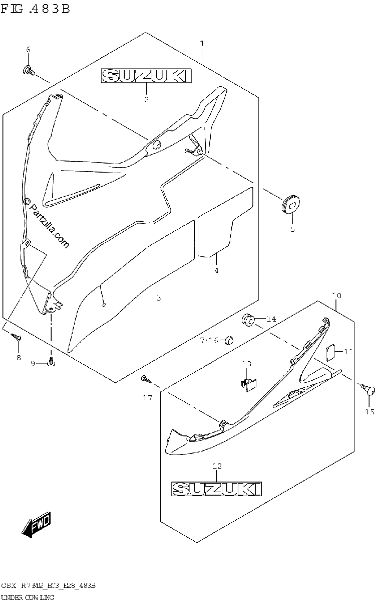 Diagrama de UNDER COWLING GSX R750Z