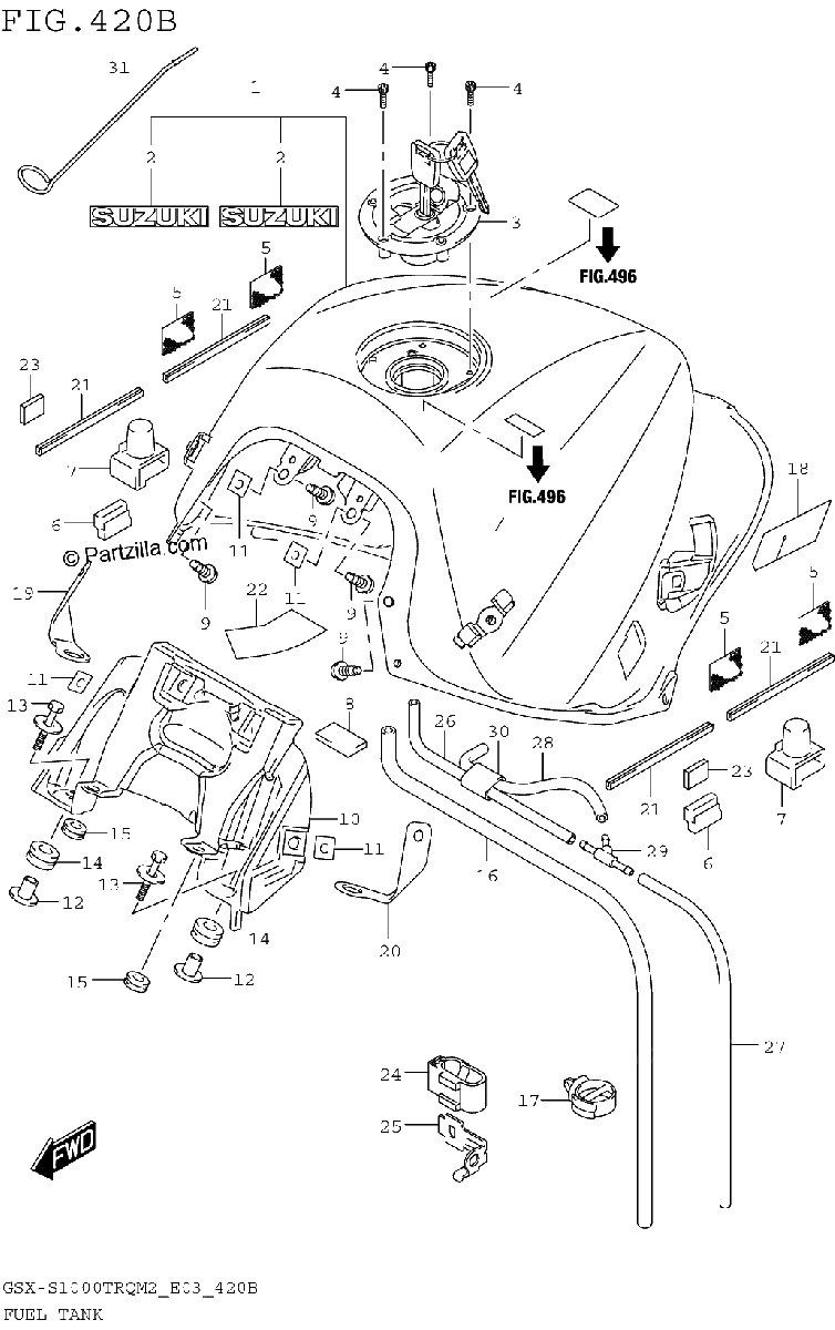 Diagrama de FUEL TANK GSX S1000TRQM2 E28