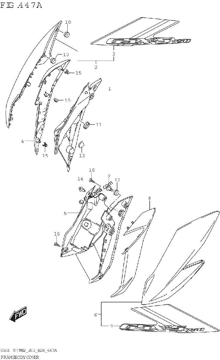 Diagrama de FRAME BODY COVER GSX S750 GSX S750A