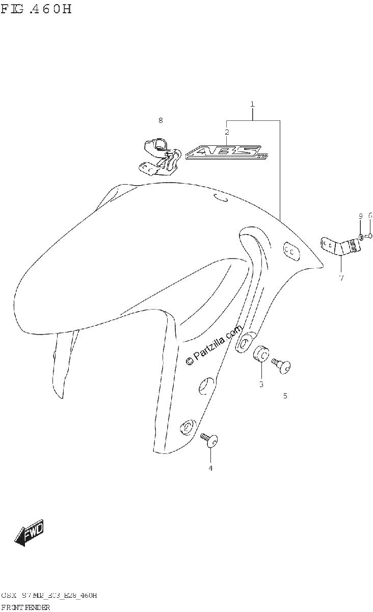Diagrama de FRONT FENDER GSX S750A