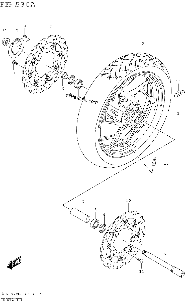 Diagrama de FRONT WHEEL GSX S750 GSX S750A