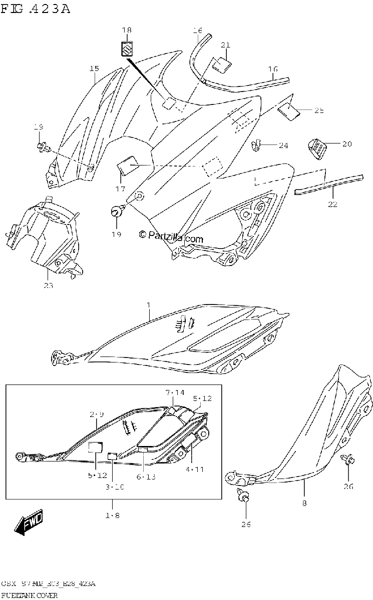 Diagrama de FUEL TANK COVER GSX S750 GSX S750A