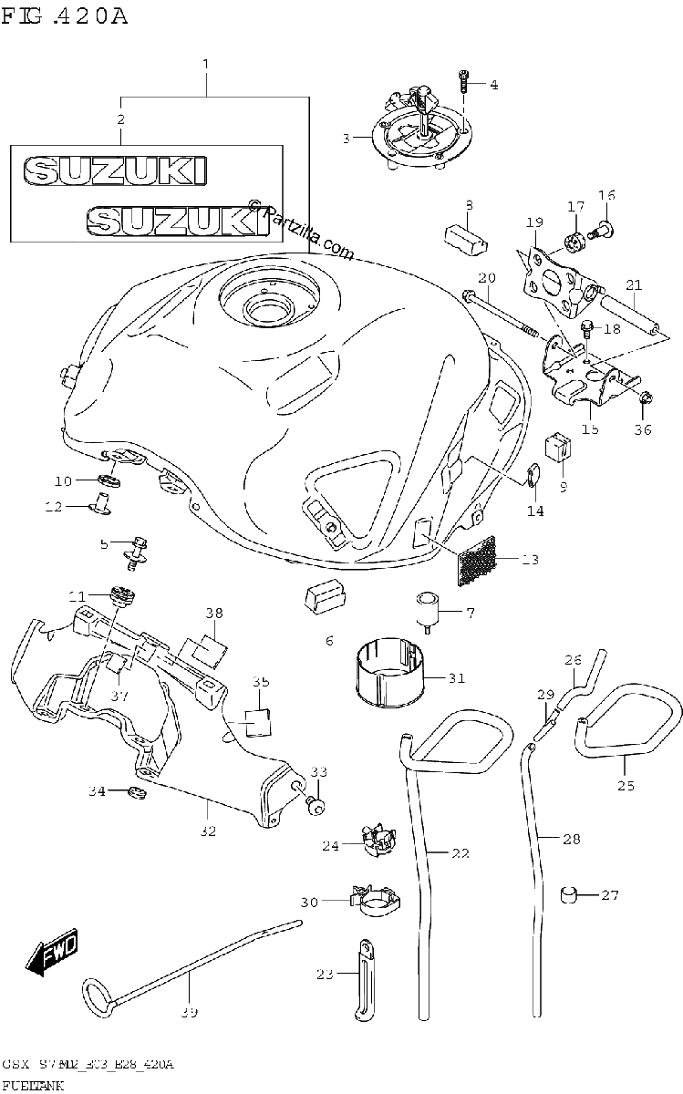 Diagrama de FUEL TANK GSX S750 GSX S750A E03 E28
