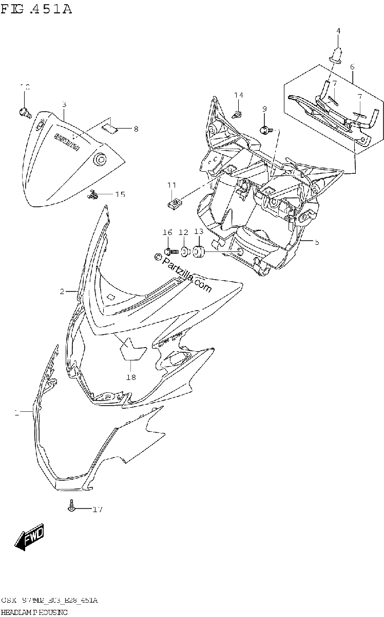 Diagrama de HEADLAMP HOUSING GSX S750 GSX S750A