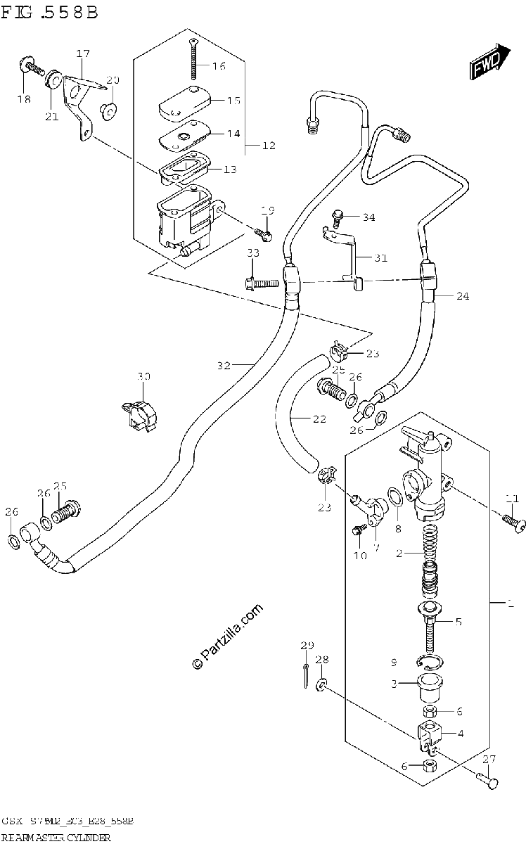 Diagrama de REAR MASTER CYLINDER GSX S750A GSX S750ZA