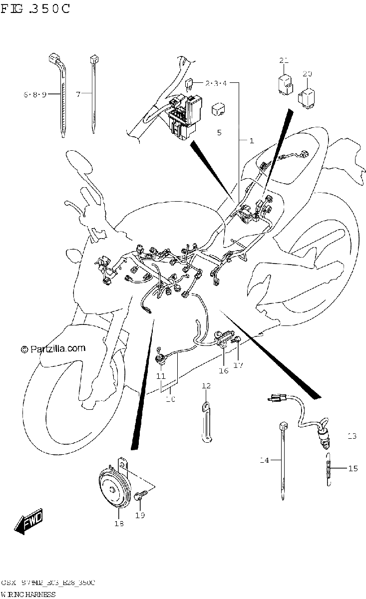 Diagrama de WIRING HARNESS GSX S750A GSX S750ZA E03