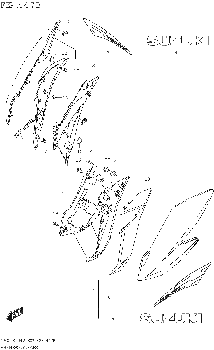 Diagrama de FRAME BODY COVER GSX S750Z GSX S750ZA