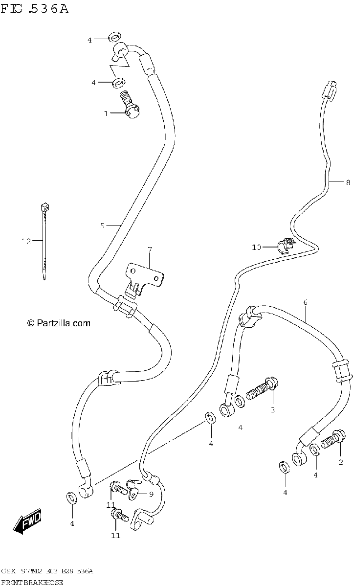 Diagrama de FRONT BRAKE HOSE GSX S750 GSX S750Z