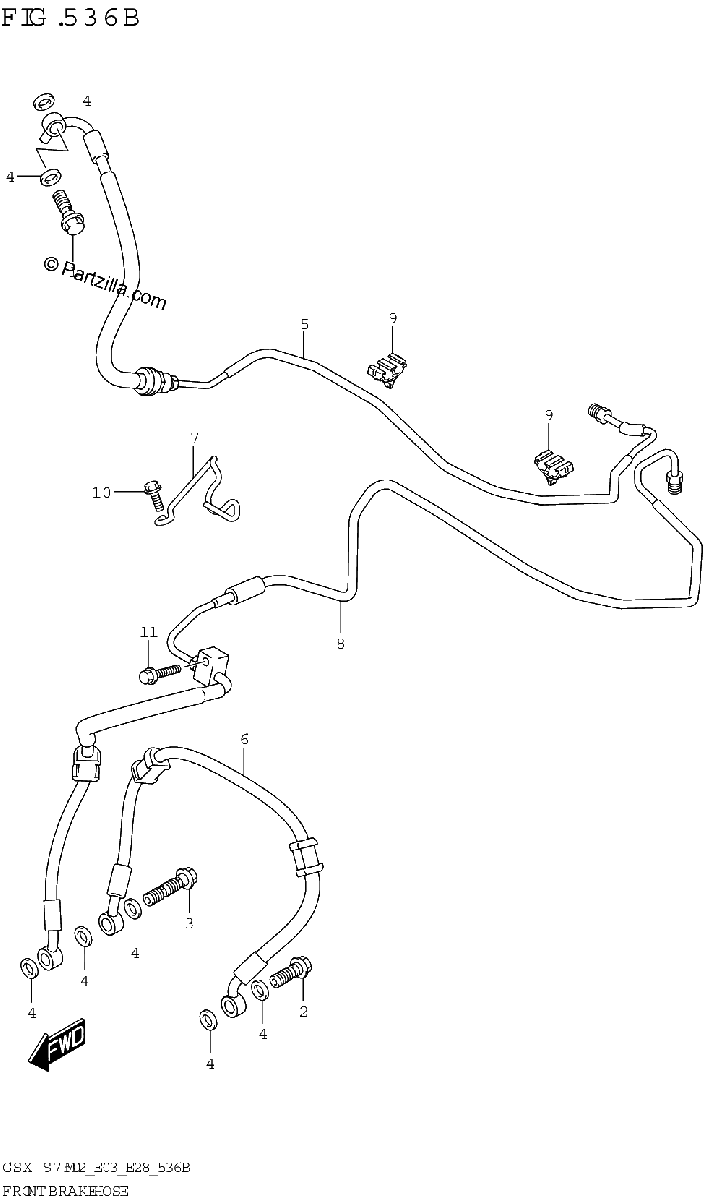 Diagrama de FRONT BRAKE HOSE GSX S750A GSX S750ZA