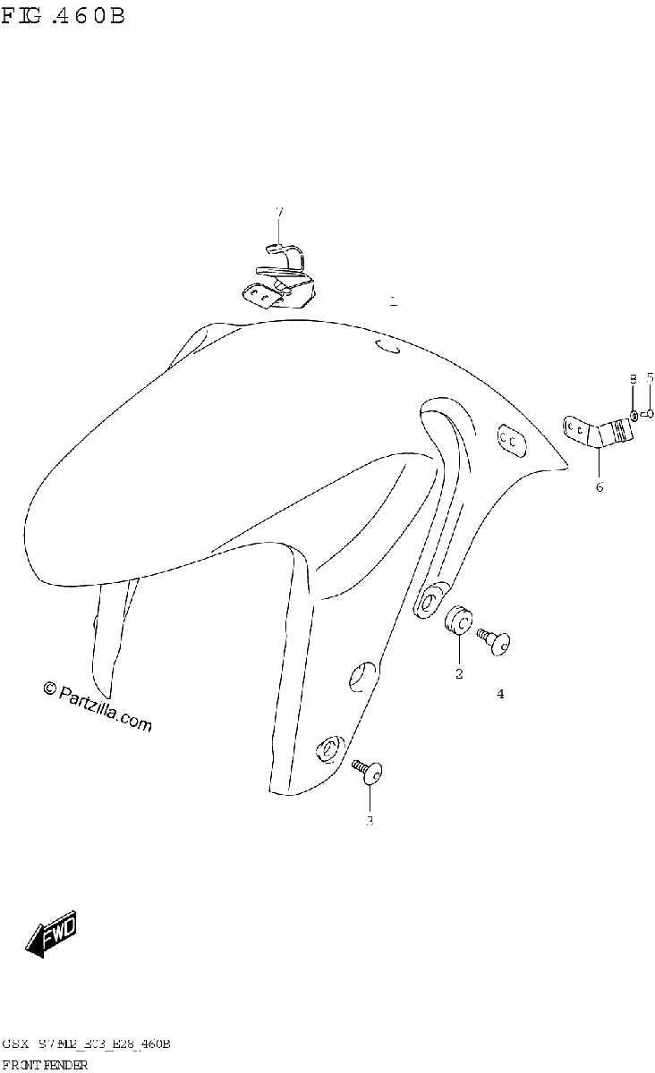 Diagrama de FRONT FENDER GSX S750Z