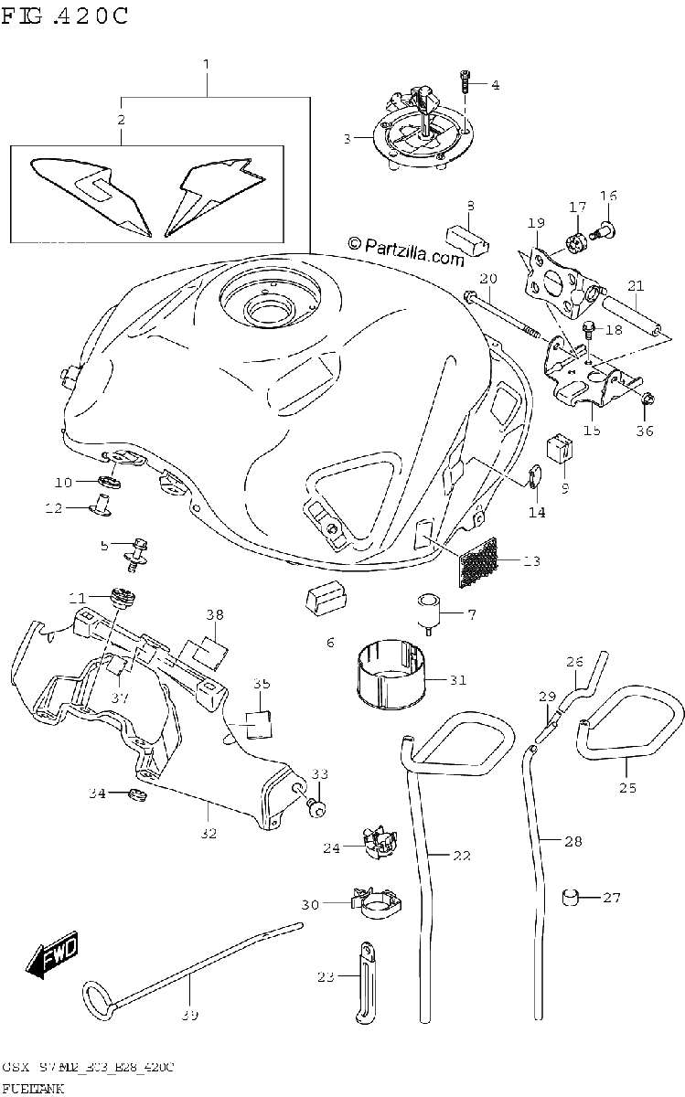 Diagrama de FUEL TANK GSX S750Z GSX S750ZA E03 E28