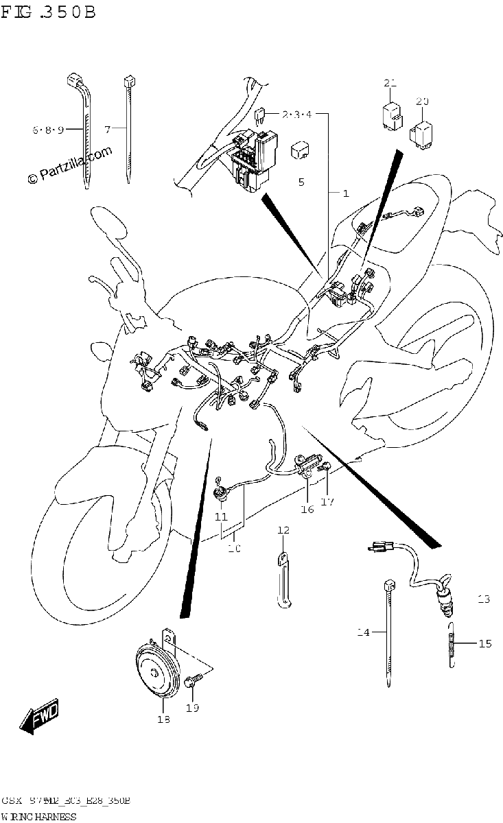 Diagrama de WIRING HARNESS GSX S750A GSX S750ZA E33