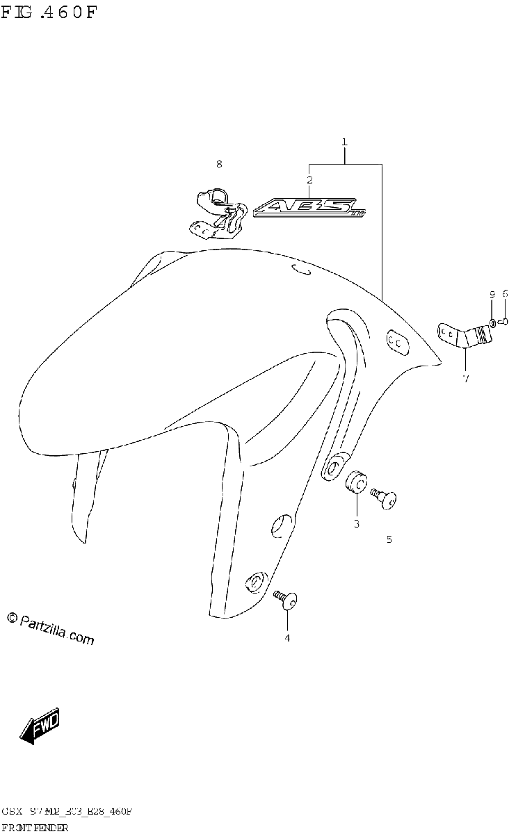 Diagrama de FRONT FENDER GSX S750ZA