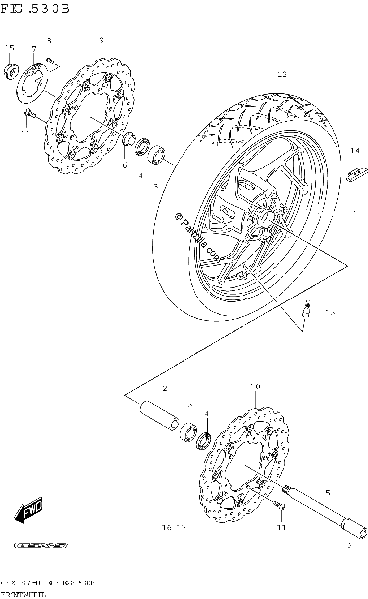 Diagrama de FRONT WHEEL GSX S750Z GSX S750ZA