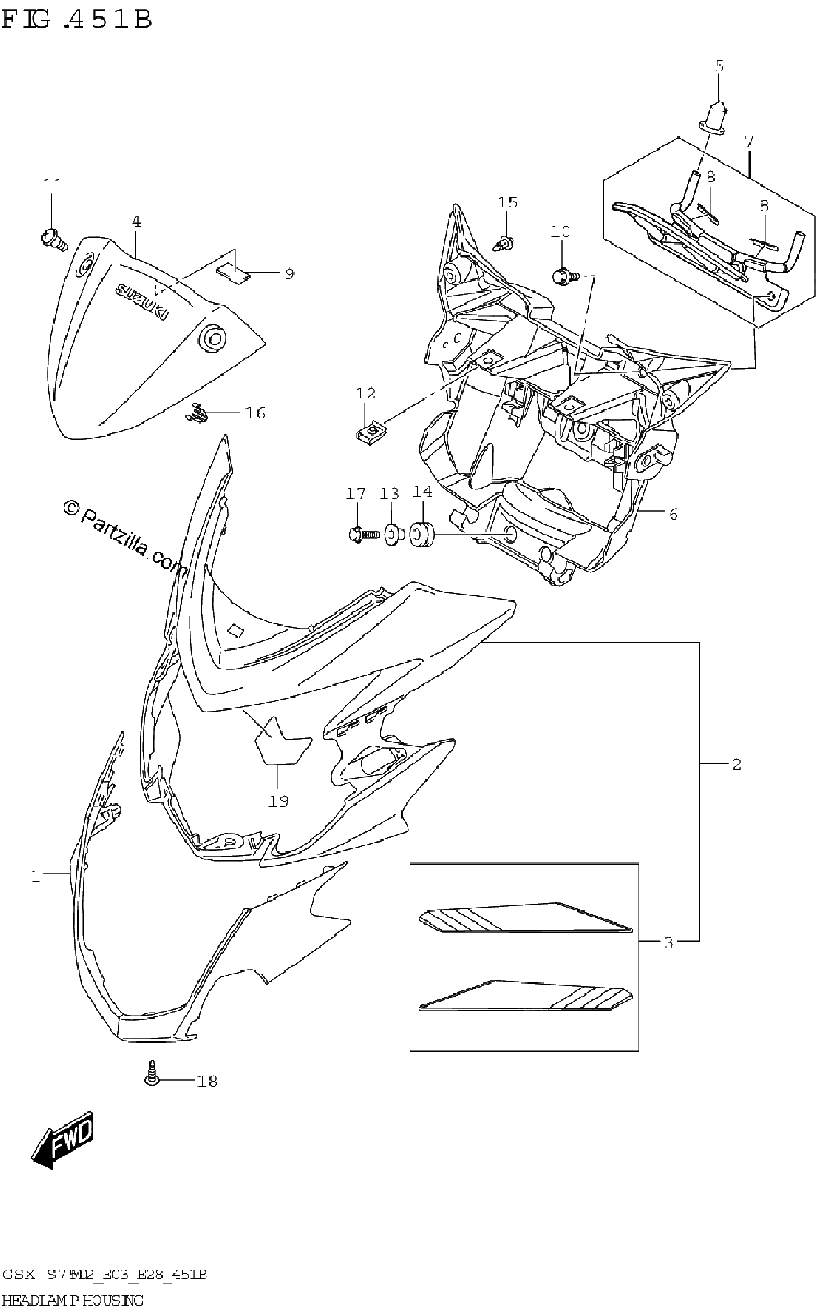 Diagrama de HEADLAMP HOUSING GSX S750Z GSX S750ZA