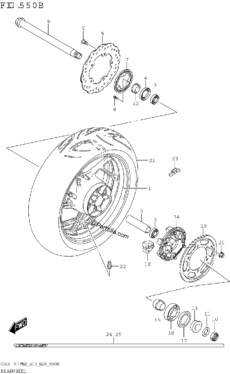 Diagrama de REAR WHEEL GSX S750Z GSX S750ZA