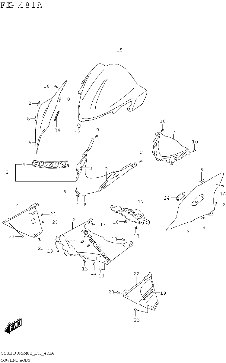Diagrama de COWLING BODY GSX1300RRQ