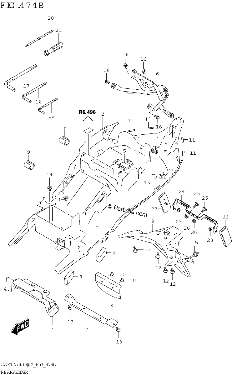 Diagrama de REAR FENDER E03
