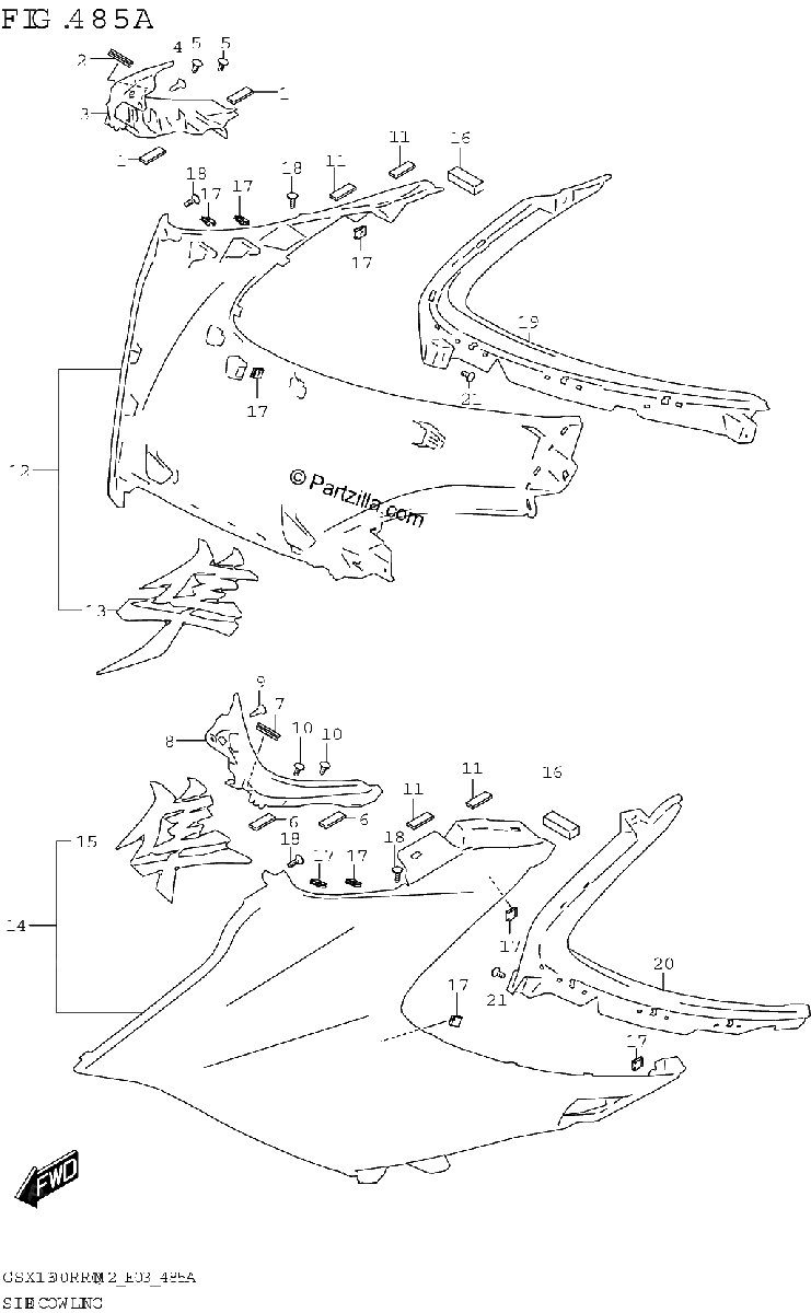 Diagrama de SIDE COWLING GSX1300RRQ