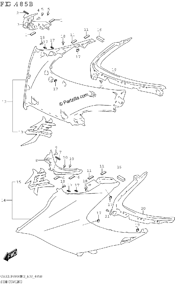 Diagrama de SIDE COWLING GSX1300RRQZ