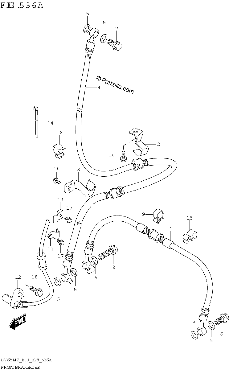 Diagrama de FRONT BRAKE HOSE SV650